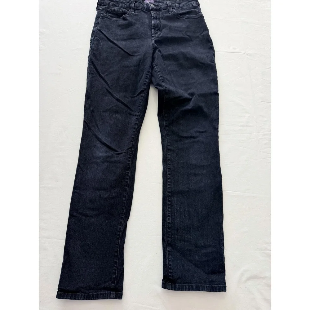 NYDJ Sheri Slim Straight Jeans Womens 10 Blue Dark Wash Mid Rise 32x28.5 Denim